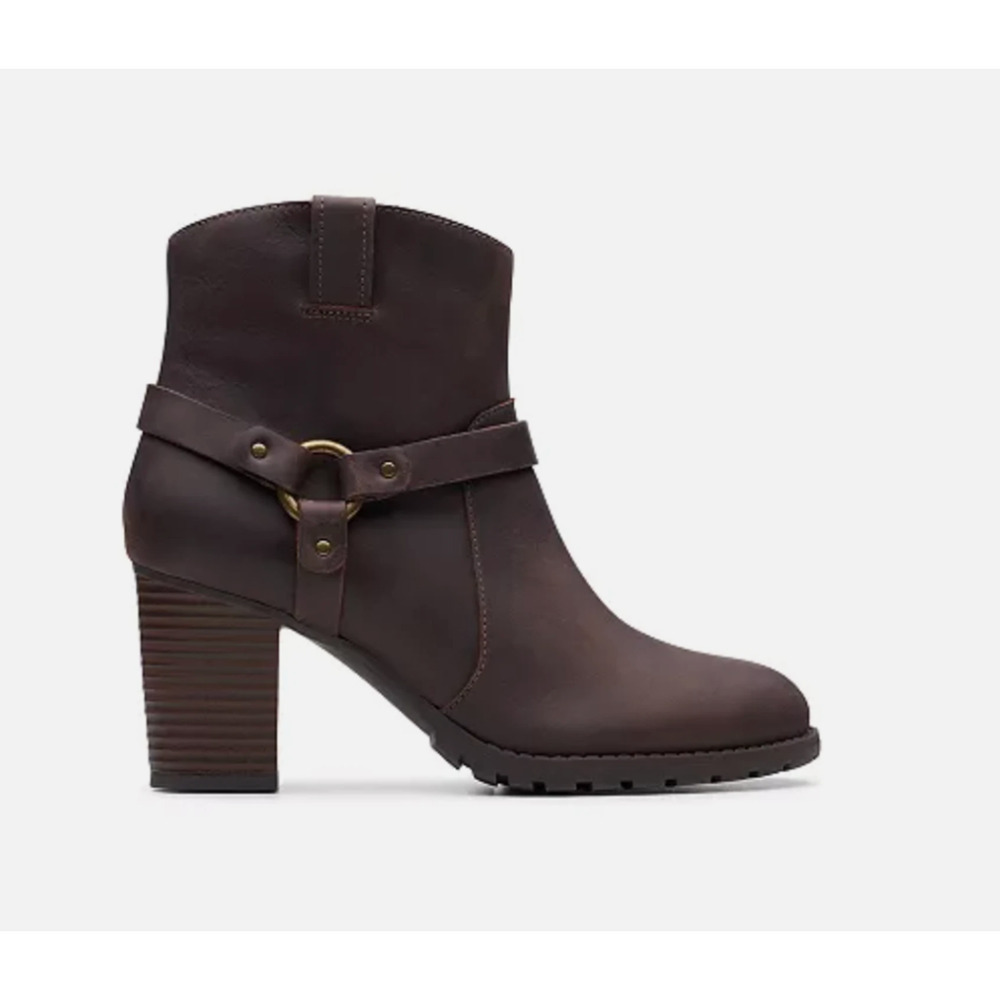 Clarks Verona Rock Ankle Leather Boots Brown Heeled Western Buckle Size 9.5 - Picture 5 of 7